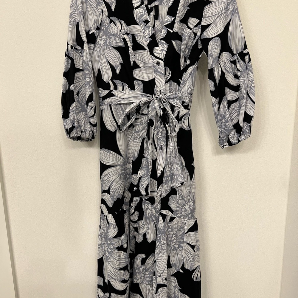 Anthropologie Black Maxi Dress with White Floral Print